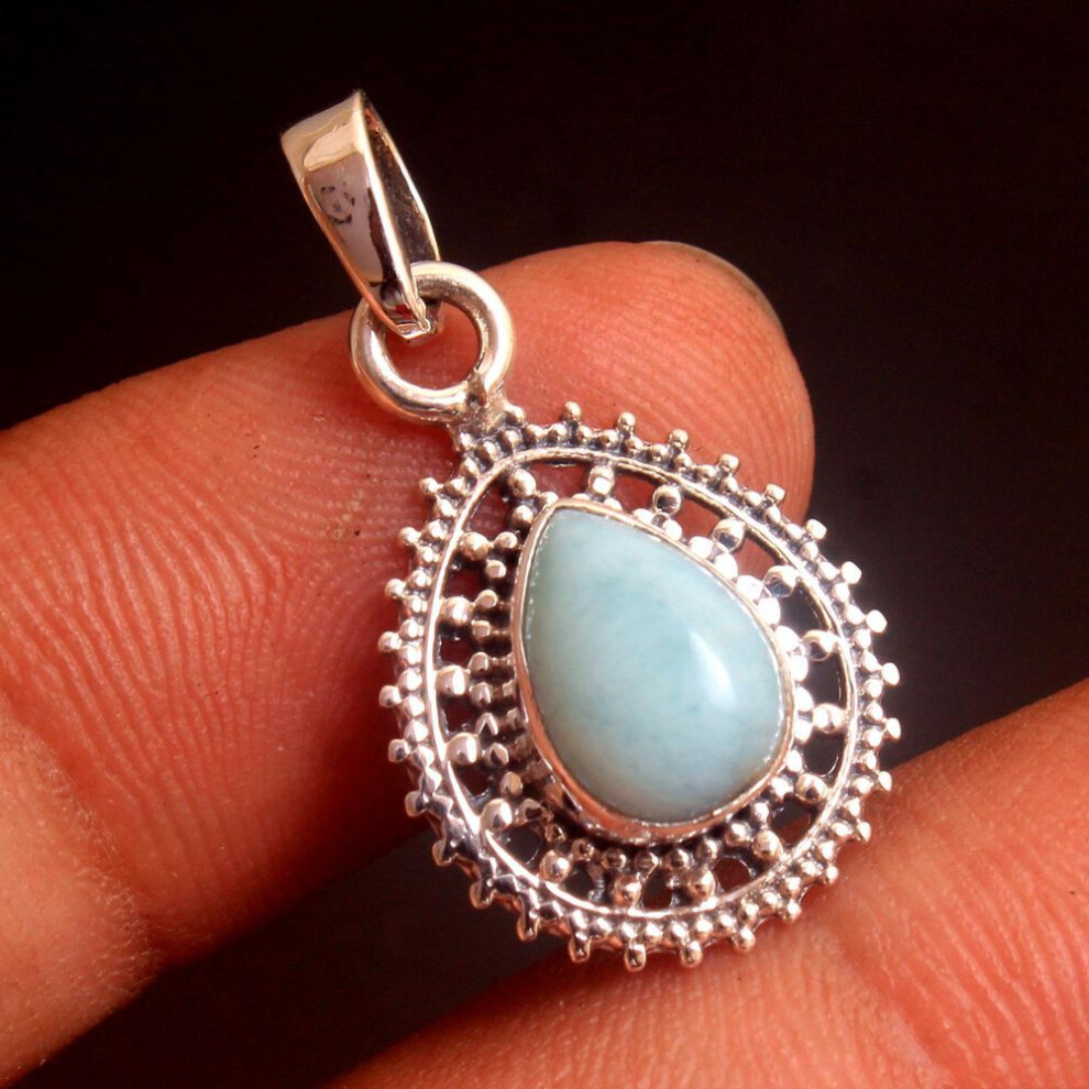 Larimar Silver Pendant, Handmade Jewelry, 925 Sterling Silver Pendant, Silver Charm Jewelry, Women Pendant