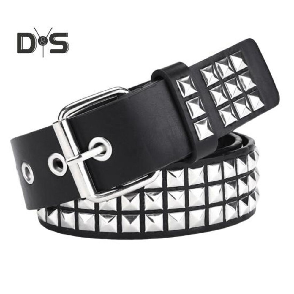 (black, 110 cm) Punk Style Studded Belt Square Rivets Adjustable Straps Rock Waistband Women Girls Gothic Scene Accessories