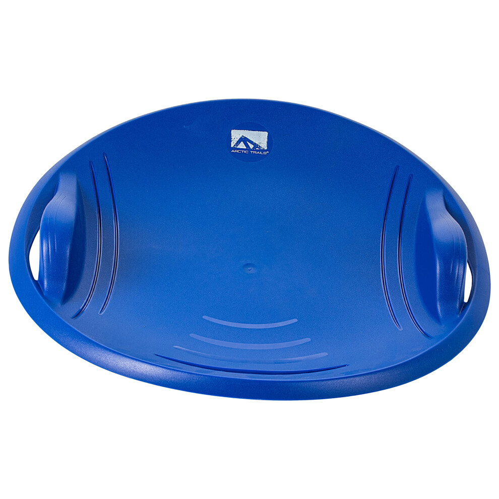 Franklin Sports Kids Saucer Sled - Arctic Trails Round Plastic Snow Sled for Kids - Single Rider 1 Person - Heavy Duty Plastic Sledding Saucer with Ha
