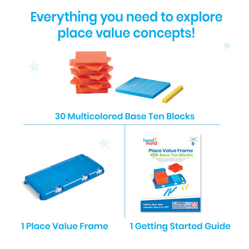 hand2mind Place Value Frame with Base Ten Blocks  Base 10 Blocks  Educational Math Manipulatives  Montessori Math Materials  Counting Cubes for K 1
