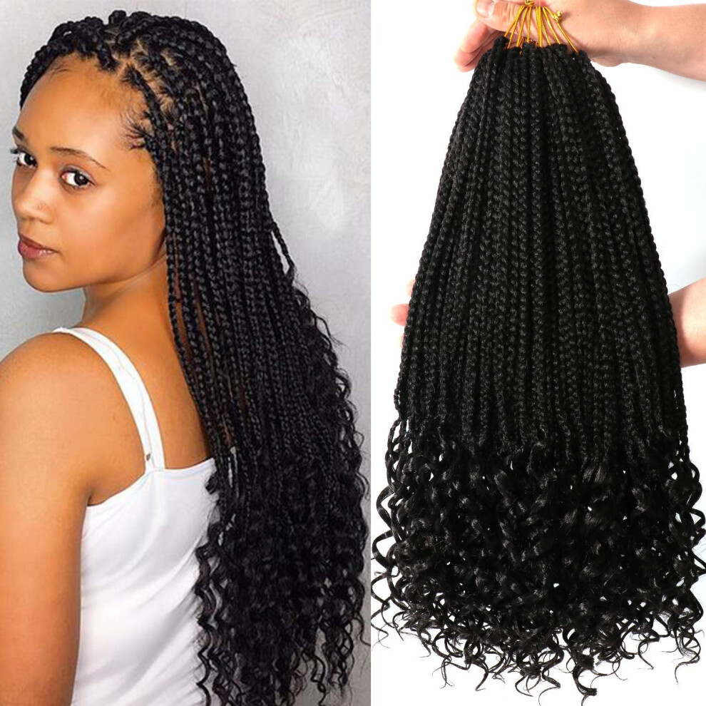 Urnice 7 Packs 14 Inch Boho Goddess Box Braids Crochet Hair For Black Women (1B# 14 Inch (Pack Of 7))