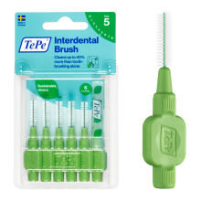 TePe Interdentale Borstel Original, Zachte Tandborstel voor Tandenreinigen, 6 Stuks, 0.8mm, Grote Gaten, Groen, Maat 5