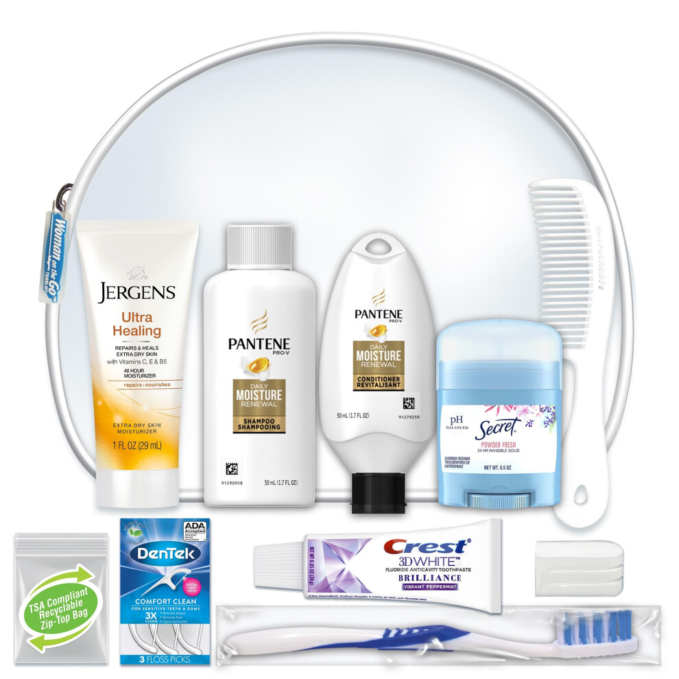 Convenience Kits International Women's Deluxe 10 Piece Kit with Travel Size TSA Compliant Essentials Featuring: Pantene Hair Products in Reusable Toil