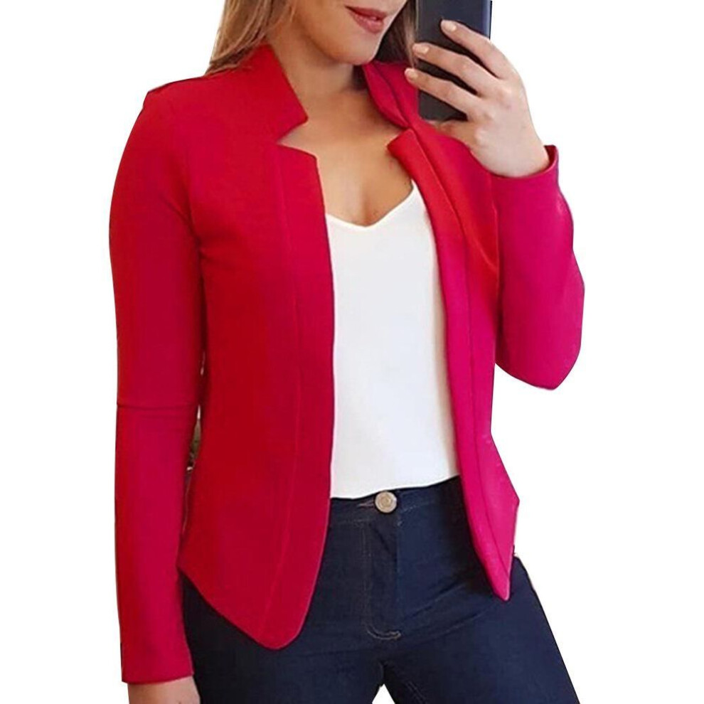 (red, XXL) Ladystyle Fall Fashion Women Solid Color Long Sleeve Stand Collar Slim Fit Blazer Coat
