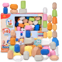 Acorn Avenue 36 pezzi in legno Bright Earth Color Sorting Stacking Rocce Stones Sensory Toys Toys Learning Montessori Toys Building Builds Builds Gam