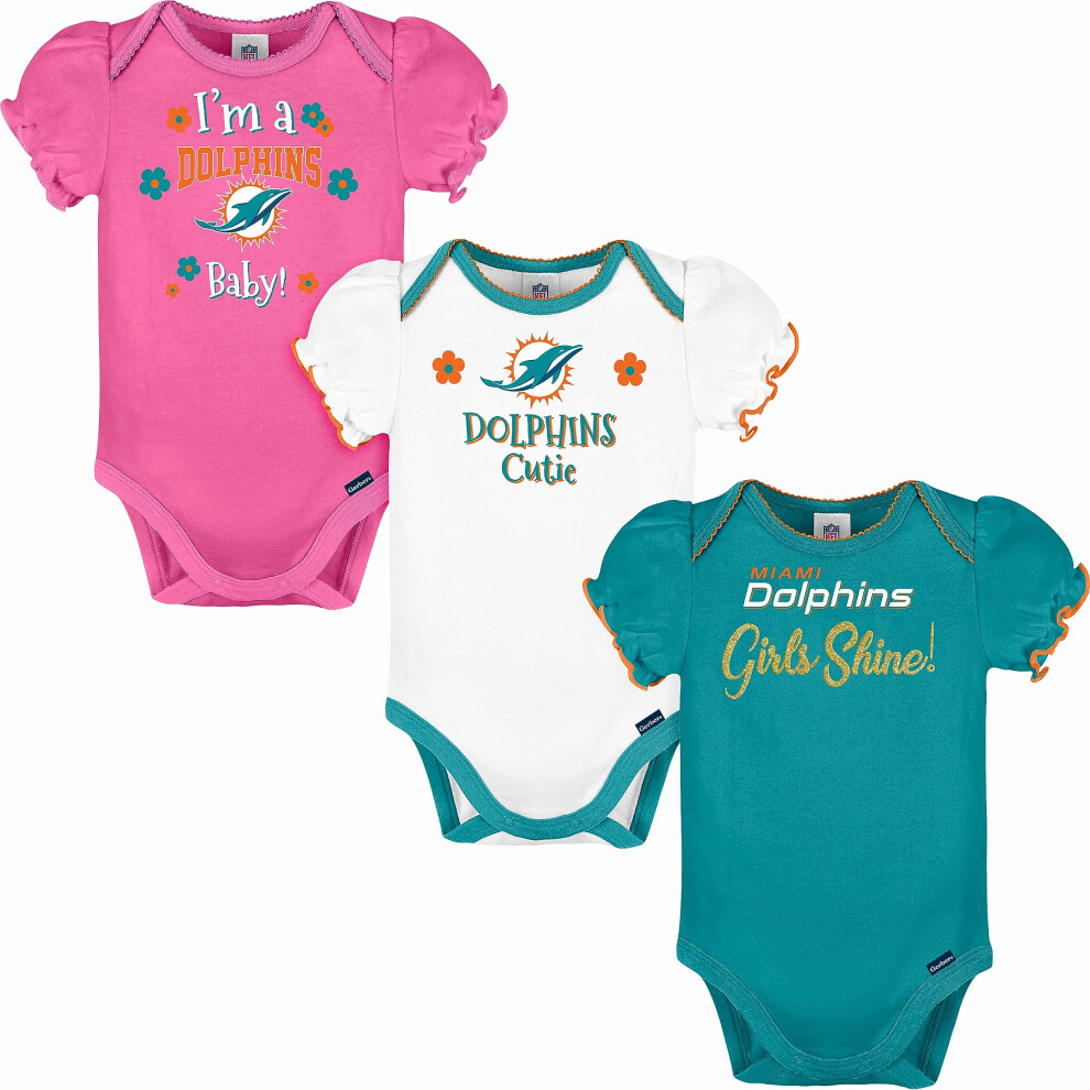 Gerber Baby Girl's NFL 3 Pack Short Sleeve Onesie Bodysuit  Team Color  0-3 Months