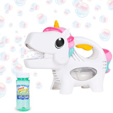 Handheld Unicorn Bubble Blower with Music - Squeeze-Activated Bubble Maker for Kids 4oz Non-Toxic Solution Included Fun for Outdoor Play Pool