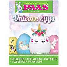 PAAS Unicorn Eggs sada na zdoben velikonocnch vajcek 68 nlepek 8 stojnku na vajcka, 5 tablet s barvivem a dal