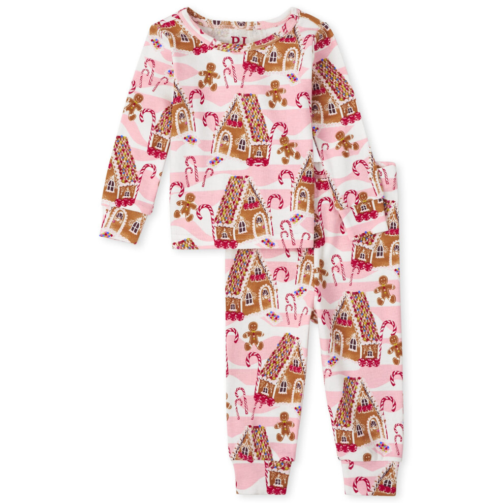 The Children's Place Family Matching Christmas Holiday Piajamas Set Aderente Fit 100% Cotton Big Kid Baby & Toddler - Pj Set Pink Gingerbread 0-3 Mes