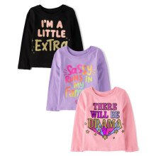 The Children's Place Baby-Mdchen und Kleinkinder, verschiedene T-Shirts mit langen rmeln und Grafik fr jeden Tag, Multipacks, Sassy, 3er-Pack,