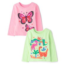 The Children's Place Baby-M   dchen und Kleinkinder, verschiedene Langarm-T-Shirts mit Grafik f   r jeden Tag, Multipacks, Schmetterlingsrosa/Dinos,