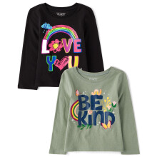 The Children's Place Baby-Mdchen und Kleinkinder, verschiedene Langarm-T-Shirts mit Grafik fr jeden Tag, Multipacks Be Kind/I Love You, 2er-P