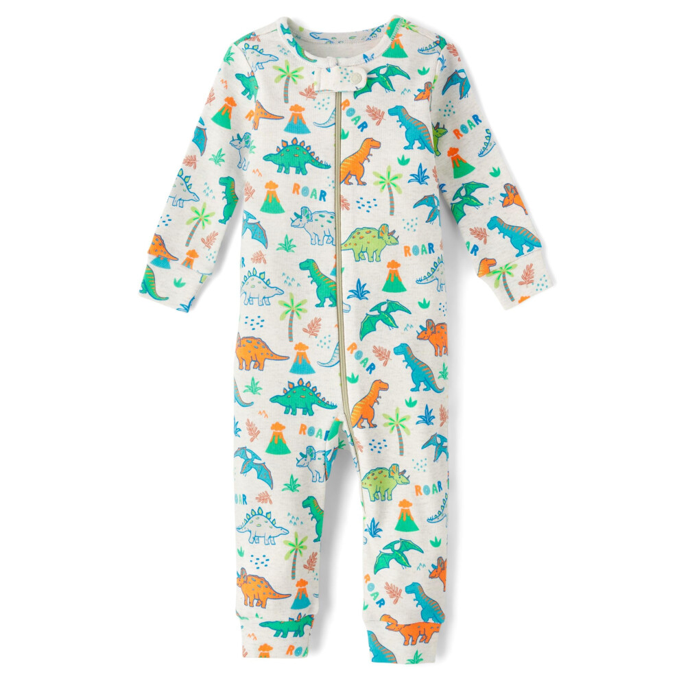 The Children's Place Baby Boys And Toddler Manches Longues 100% Coton Zip-Front Un Morceau De Pyjamas Vanilla Dinos 3 Mois 6 Mois-image