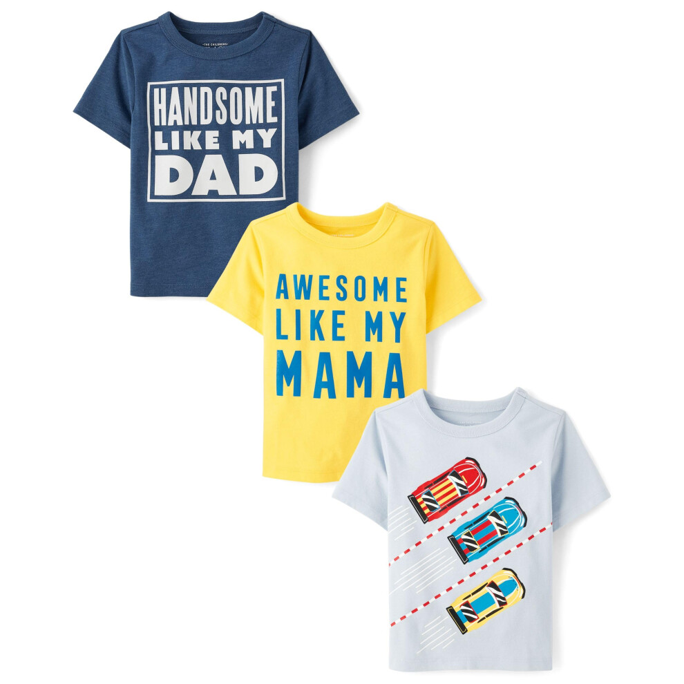 The Children's Place Baby Boys And Toddler Family Mom Dad Sibilazione T-Shirt Grafici A Maniche Corte Multipacks Belli/Fantastici/Auto Da 3 Pacchetti