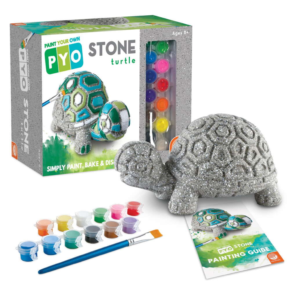 MindWare Paint Your Own Stone Decor: Box Turtle - DIY Craft Kit for Kids Includes Weather Resistant Stone Paints and Brushes