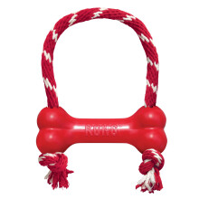 Bone Kong Goodie With Corde - Chien en caoutchouc naturel durable et durable soutient l'engagement mental - Treat Dispensing - Red - Pour les chi