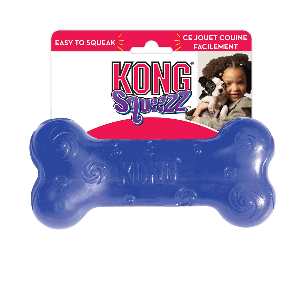 Kong - Squeezz Bone - Strong Squeaky Dog Toy Squeaks Even If Punctured - For Large Dogs (Assorted Colors)