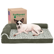 Furhaven Memory Foam Dog Bed for Medium/Small Dogs w/ Removable Bolsters & Washable Cover For Dogs Up to 35 lbs - Two-Tone Plush Faux Fur & Suede L S