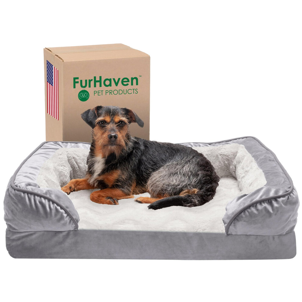 Furhaven Memory Foam Dog Bed for Medium/Small Dogs w/ Removable Bolsters & Washable Cover  For Dogs Up to 35 lbs - Plush & Velvet Waves Perfect Comfor-image-OPC-PHFKPQP-NEW