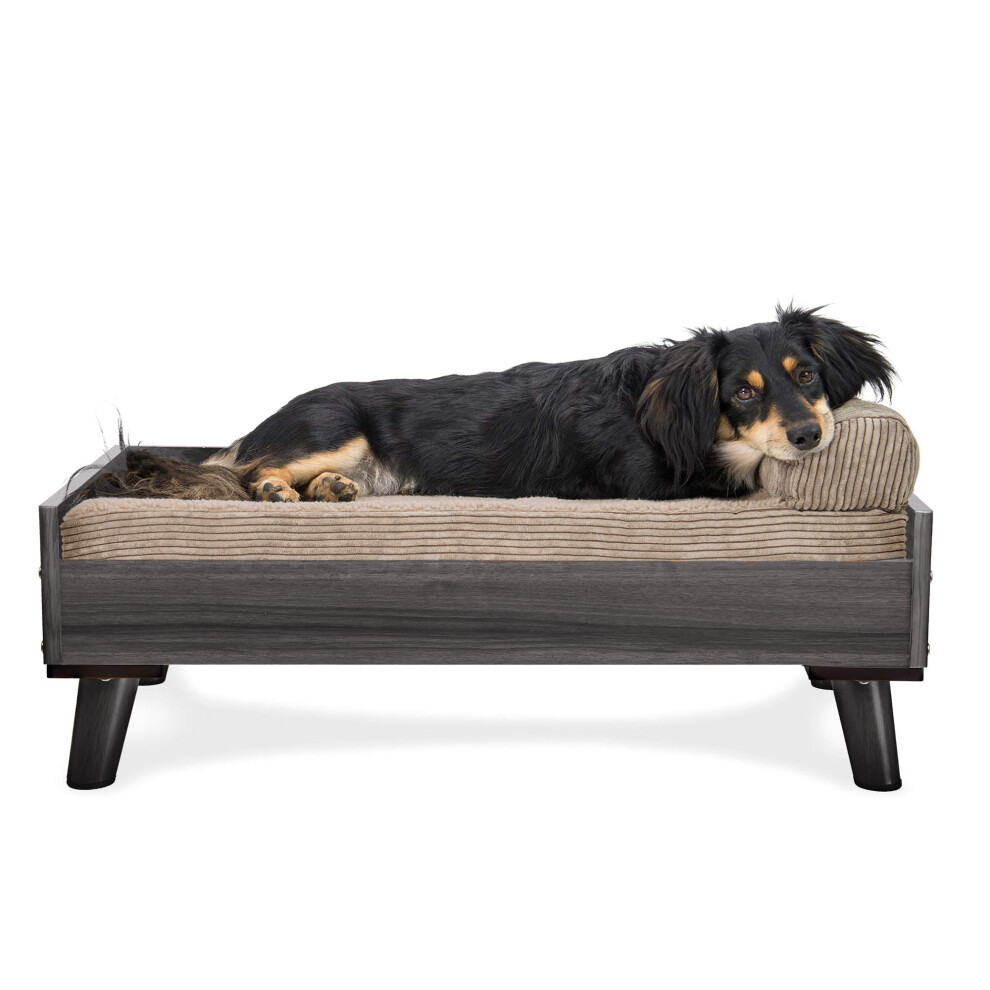 Furhaven Elevated Dog Bed Frame for 30"""" x 20"""" Medium Dog Beds Easy Assembly - Mid-Century Modern Bed Frame - Gray Wash Medium
