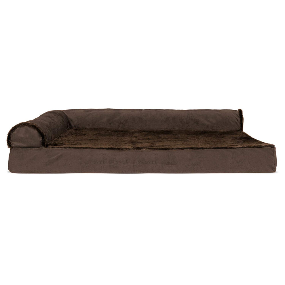 Furhaven Cooling Gel Dog Bed for Large Dogs w/ Removable Bolsters & Washable Cover For Dogs Up to 95 lbs - Plush & Velvet L Shaped Chaise - Sable Bro