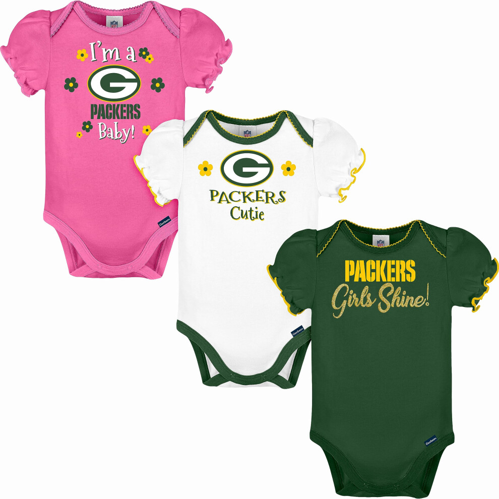 Gerber Baby Girl's NFL 3 Pack Short Sleeve Onesie Bodysuit  Team Color  3-6 Months