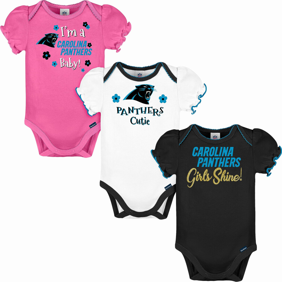 Gerber Baby Girl's NFL 3 Pack Short Sleeve Onesie Bodysuit  Team Color  6-12 Months
