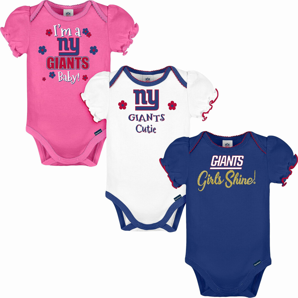 Gerber Baby Girl's NFL 3 Pack Short Sleeve Onesie Bodysuit  Team Color  6-12 Months