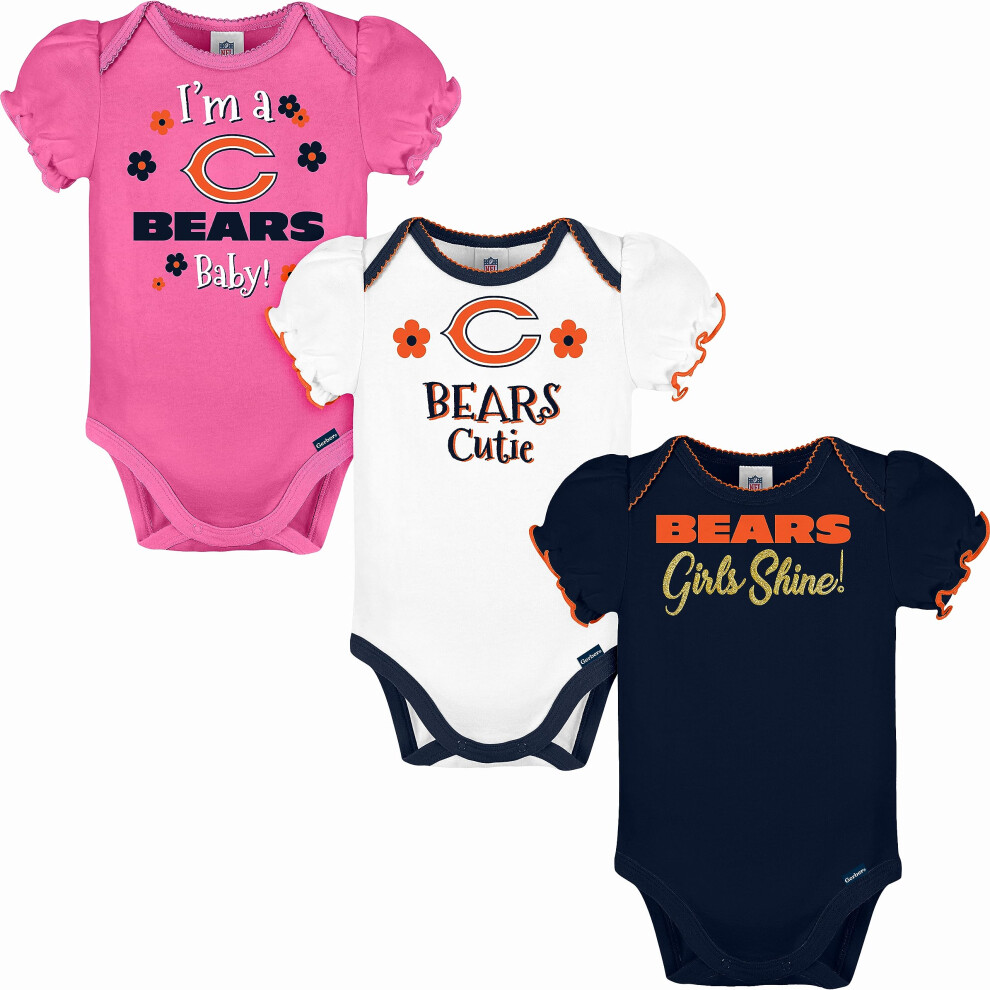 Gerber Baby Girl's NFL 3 Pack Short Sleeve Onesie Bodysuit  Team Color  6-12 Months