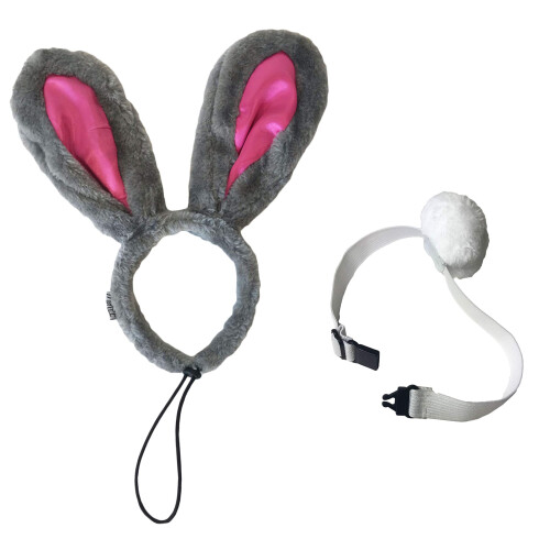 Midlee Easter Bunny Grey & Pink Rabbit ?rer til store hunde Pandeb?nd med hale 1