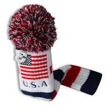 Craftsman Golf US Flag Knit Pom Pom White Blue Red Fairway Wood Head Cover Headcover for Callaway Mizuno Cobra Taylormade (#3 Wood Cover)