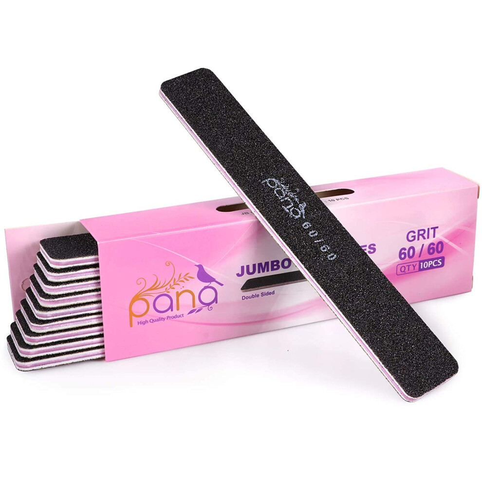 Pana Black 10Pcs - Jumbo Double-Sided Emery Nail File For Manicure Pedicure Natural And Acrylic Nails - (Grit 60/60)