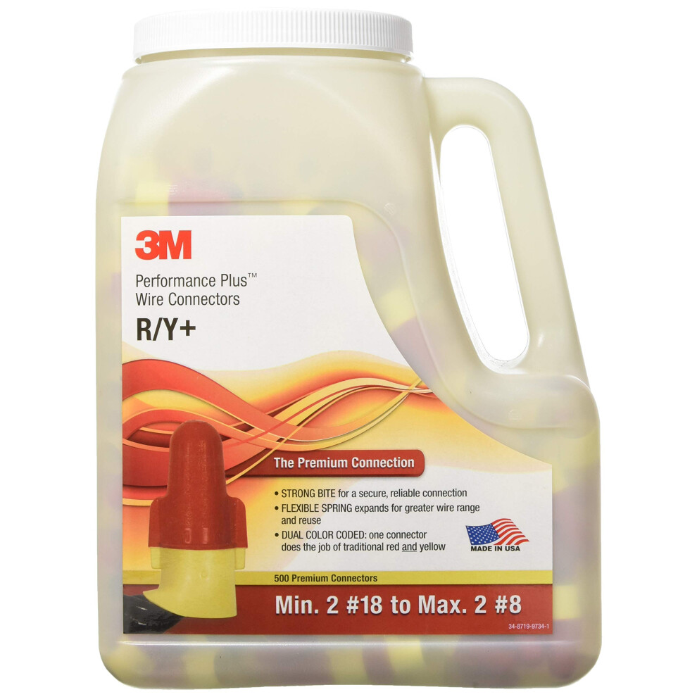 3M Performance Plus R/Y+ Flame-Retardant Twist-On Wire Connector  Rounded Wing Shell  Live-Action/Square Wire Spring