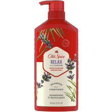 Old Spice 2 en 1 Champ y acondicionador Reljate con aroma de lavanda de 21.9 bobera de bomba de onza (paquete de 2)