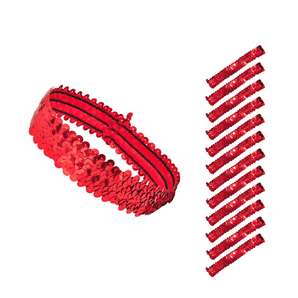 Mandala Crafts Red Sequins Headbands Women Red Headbands For Women Girls Disco Accessories - 12 Elastic Sparkle Headbands Sequins Bands Glitter Headba