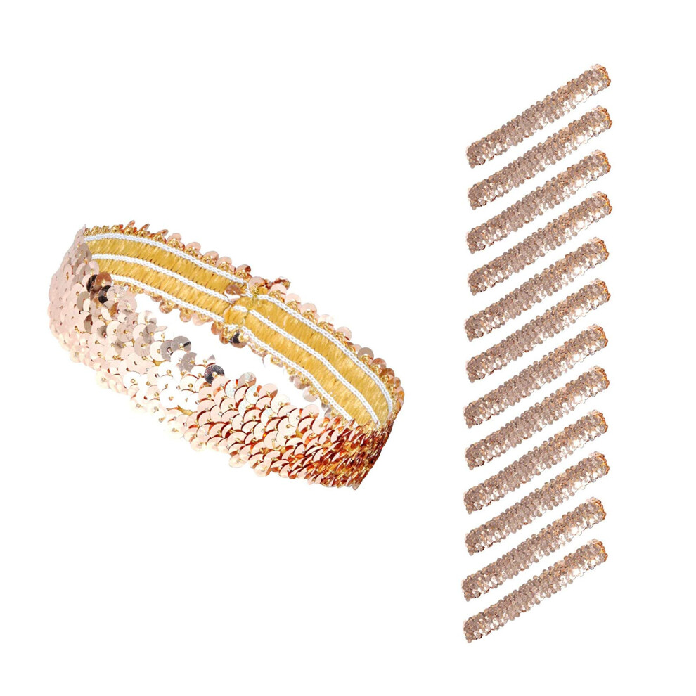 Mandala Crafts Champagne Sequins Headbands - 12 Elastic Sparkle Headbands For Women & Girls - Disco, Sports & Party Accessories