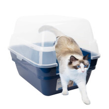 Petfamily Kattenbak Grote Opvouwbare Jumbo Kattenbak Met Capuchon Met Transparant Deksel (Marineblauw)