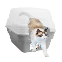 Petfamily Kattenbak Groot Opvouwbaar Jumbo Met Kap met Transparante Deksel Grijs