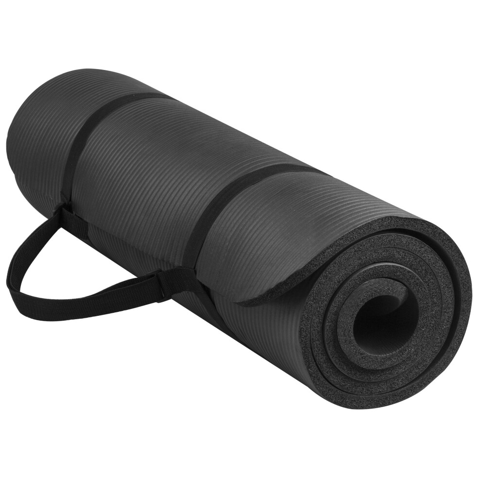 Fitvids 1/2-Inch Extra Thick High Density Anti-Tear Exercise Yoga Mat with Carrying Strap, Black
