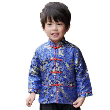 Sm? drenge Dragon Tang frakke Lang?rmet kinesisk t?j B?rnekostumer Drengejakker Outfit Toppe (Bl? 10)