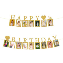 Tillykke med 4-?rs f?dselsdagen fotobanner 4 ?r gammel festpynt Fire f?dselsdag billedramme banner 4. fotoramme Festartikler Bunting Decor