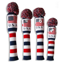 Craftsman Golf US Flag Knit Pom Pom Bl Modr Cerven Driver Fairway Wood Hybrid Head Cover Headcover pro Callaway Mizuno Cobra Taylormade (4ks(#1 3