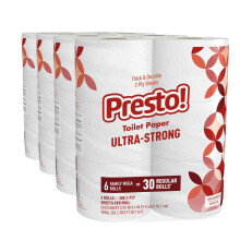 Brand de Amazon - Presto! Papel higinico ultra ultra de 2 capas 24 mega rollos higinicos = 120 rollos regulares 6 recuento (paquete de 4) sin perfu