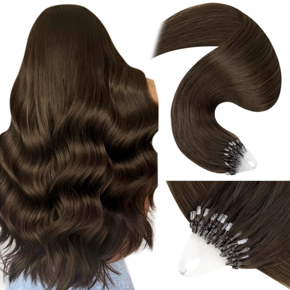 Laavoo Micro Beads Hair Extensions Brown Micro Loop Hair Extensions Real Human Hair Dark Brown Microlink Hair Extensions Human Hair 50G 50S 16 Inch