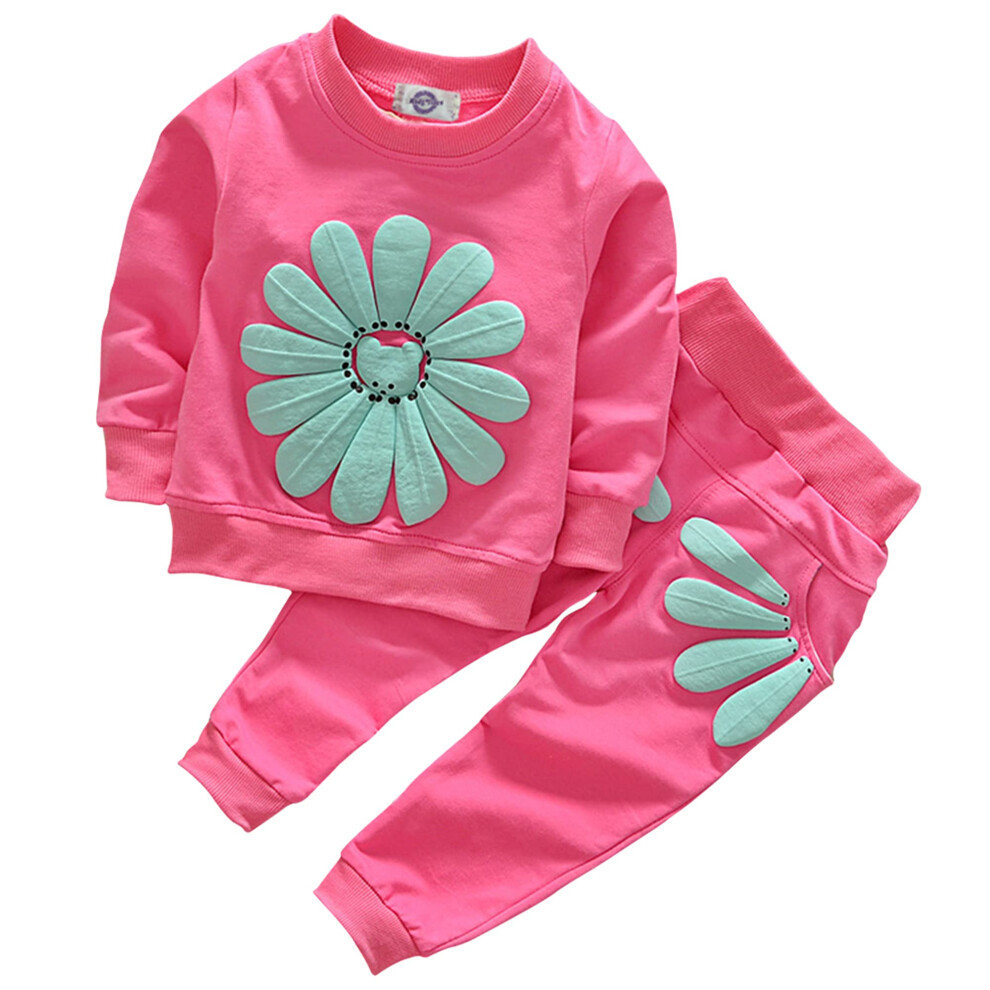 Toddler Baby Girls Clothes Clothes Set     manches longues Top et pantalon 2pcs Tenues de l'automne (Rose Red Age 4T)