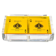 Luxe Dominoes Modern Elegant Playing Card Deck Holder Tray with 2 Decks of Playing Cards in Unique Stylish Deluxe Acrylic Box with Color lid (Yel