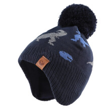 JANGANNSA Neulottu Vauvan Hattu Talven lmmin Poikien Tyttjen Pipo Fleece Vuori Taaperoiden Lasten Hattu Pompomilla (Dinosaur Navy Hat L)