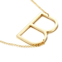 Colar com inicial lateral MOMOL banhado a ouro 18K em ao inoxidvel com pingente grande de letras B com nome do roteiro e monograma colares para