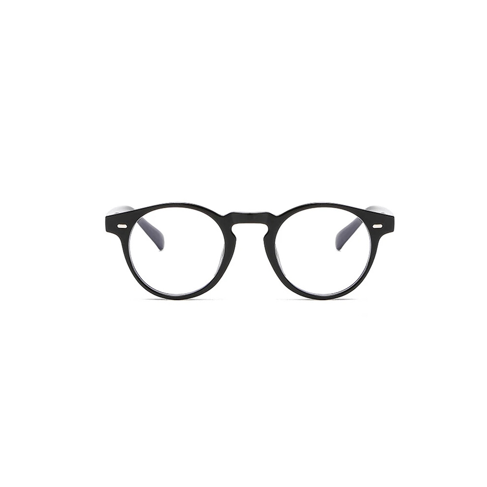 (Black, +0.75 strength) Round Blue Light Blocking Reading Glasses Retro Clear Lens Glasses