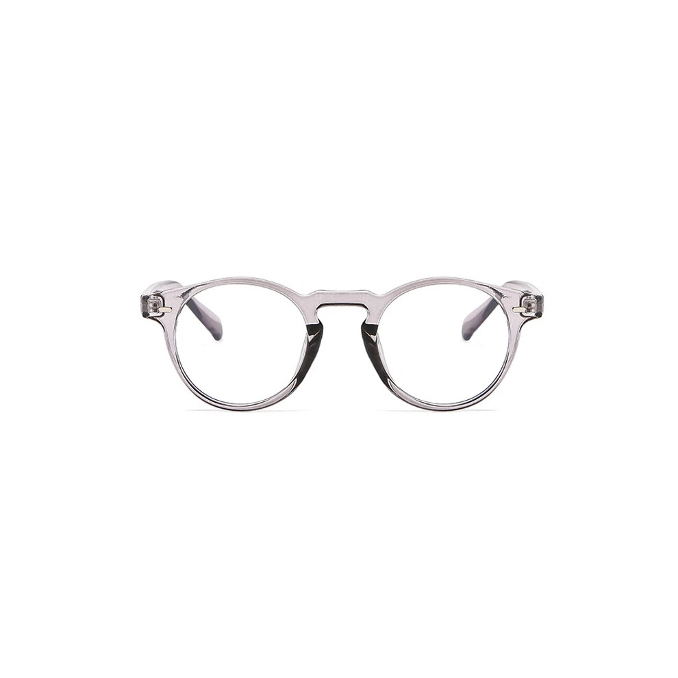 Gray/Blue/Light (, +5.00 Strength) Round Blocking Reading Glasses Retro Clear Lens Glasses